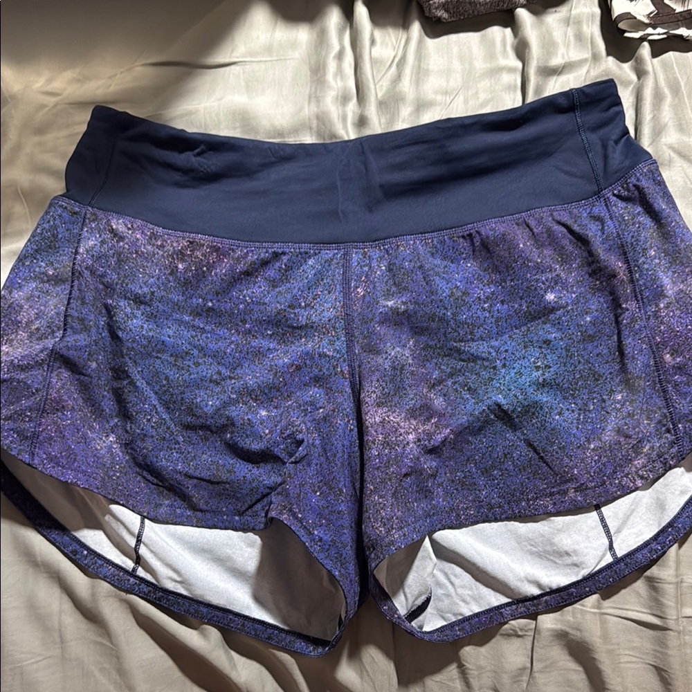 Lululemon Athletica Purple and Blue Athletic Shorts with Tie-Dye Pattern